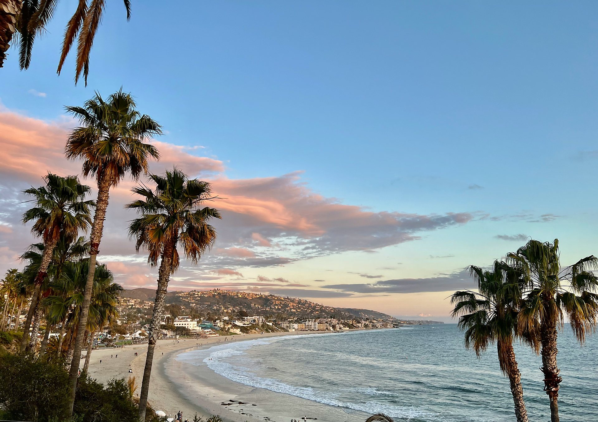 Laguna Beach coastline at sunset in Orange County